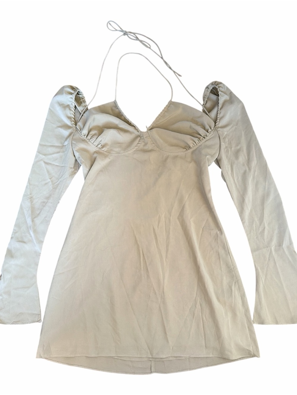 NWT Light Sage Green Halter Neck Long Sleeve Mini Dress fairy festival Small